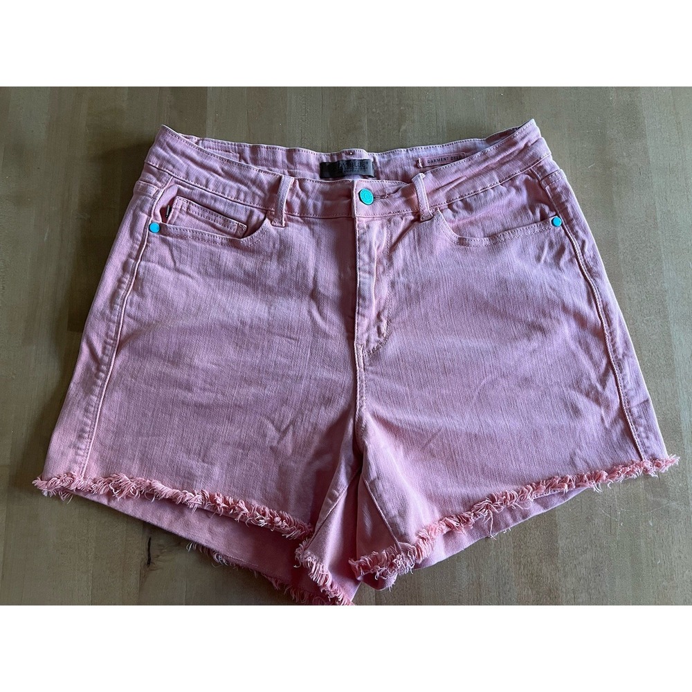 Judy Blue Mid Rise Garment Dyed Fray Hem Jean Shorts Women's Sz 1XL Pink Orange